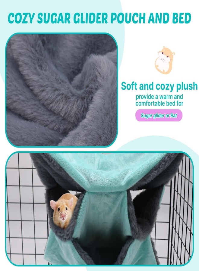 LYART Sugar Glider Pouch Hammock Bed Bedding, Sugar Glider Cage Accessories Toys for Rat, 3-Layer Hammock Make Pet Cages More Three-Dimensional (2.Mint) - Image 3